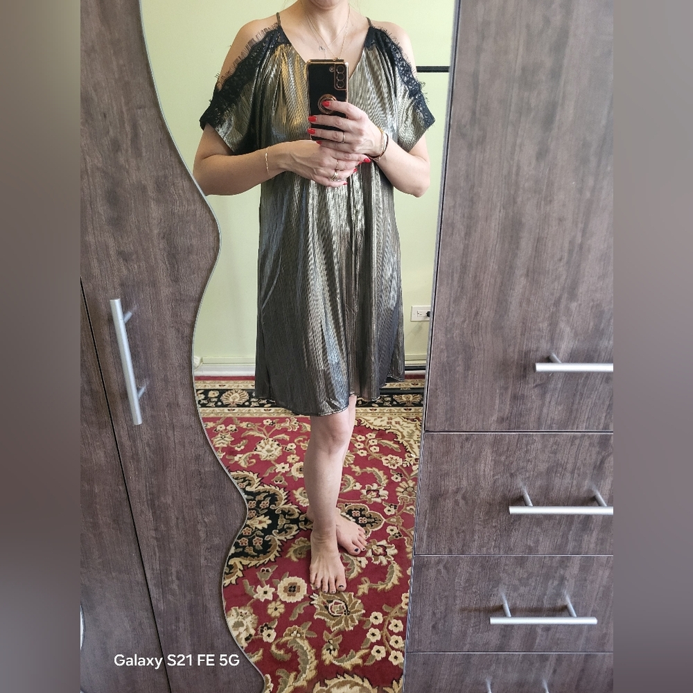 RACHEL Rachel Roy Shimmering Black and Gold Dress